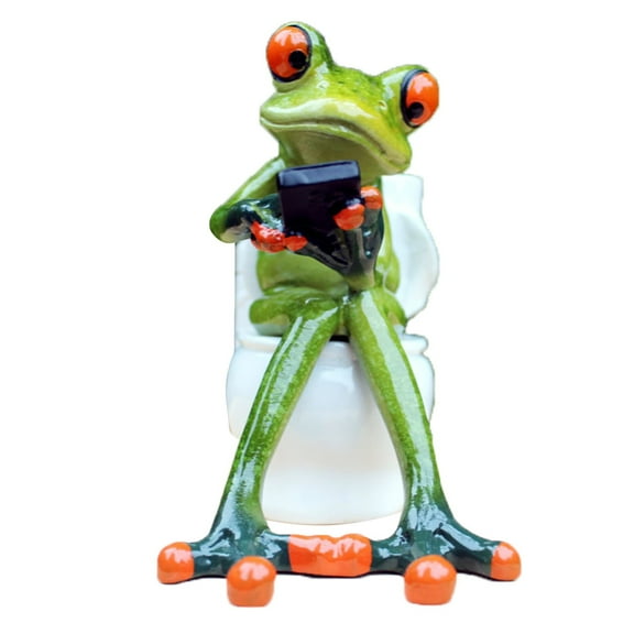 HANXIULIN Frog Figurine Decor A Frog Sitting On The Toilet Playing With His Phone Frog Sculpture Statue Creative Craft Resin Great for Desk Bathroom Home Decoration Home Decor