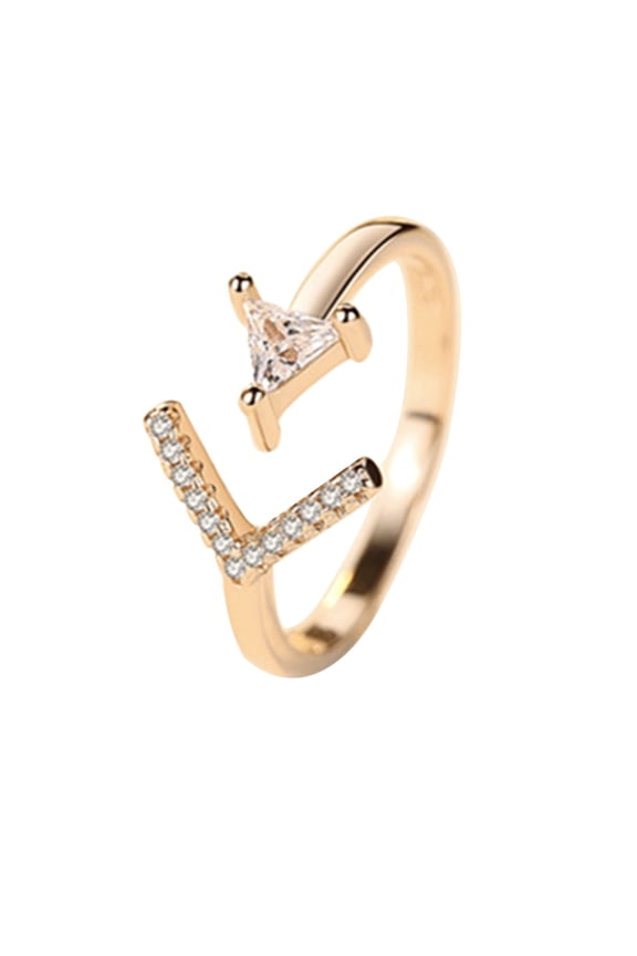 Gold Plated Open Ring Cubic Zirconia Rings Charm Brass Base Ajustable Sizes Rings Jewelry Gift for Her