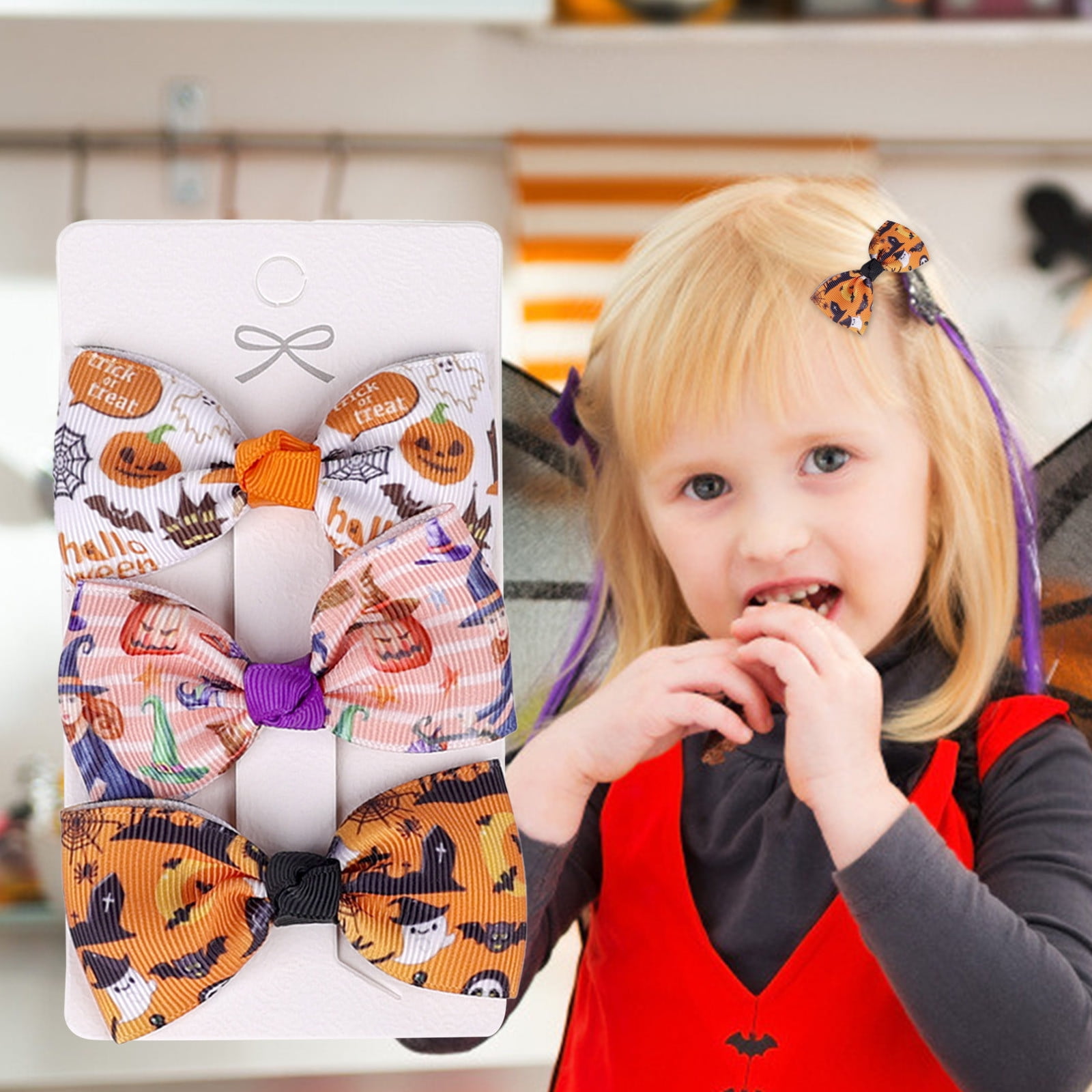 HANXIULIN Halloween Children's Bow Hairpin Set With Printed Halloween