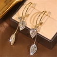 thumbnail image 1 of HANXIULIN Leaf Diamond Earrings Spiral Shape Earring For Women Fashion Elegant Leaf Tassel Long Style Earrings Copper Gold Plated Jewelry, 1 of 6