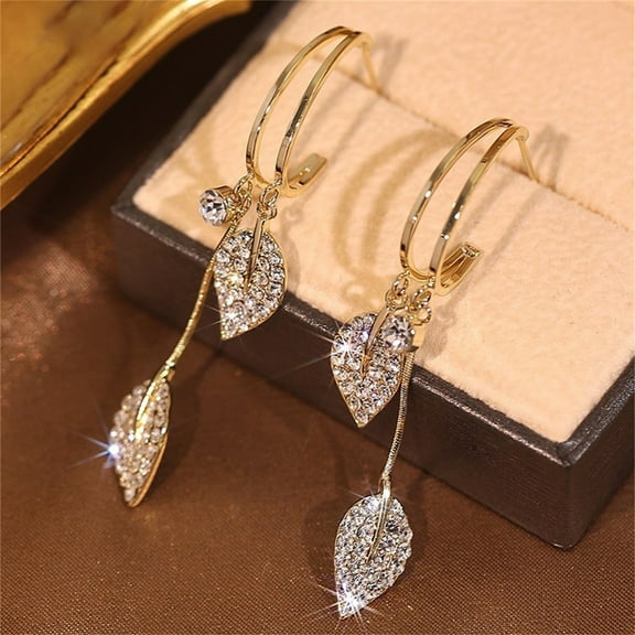 HANXIULIN Leaf Diamond Earrings Spiral Shape Earring For Women Fashion Elegant Leaf Tassel Long Style Earrings Copper Gold Plated Jewelry