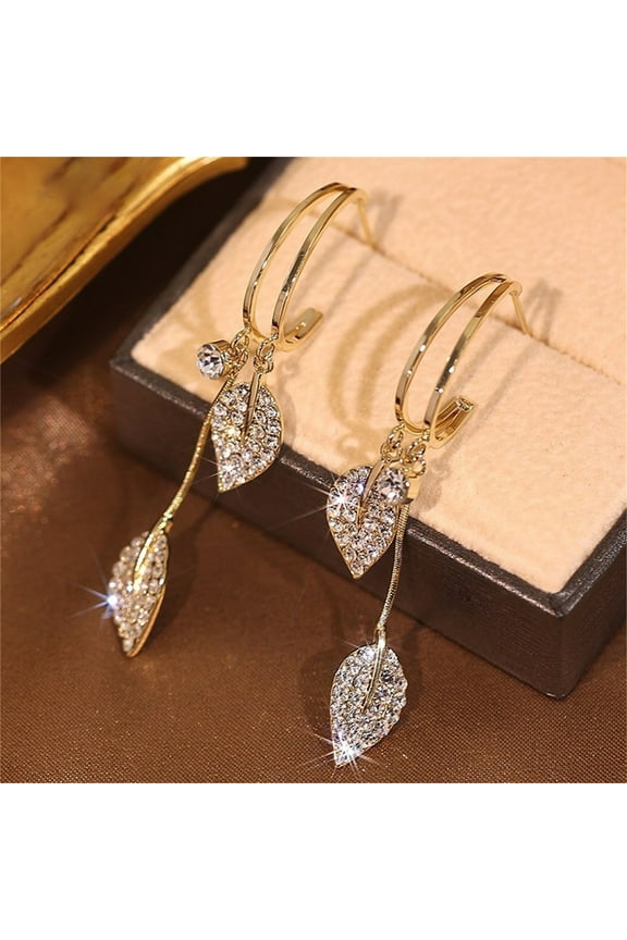 Leaf Diamond Earrings Spiral Shape Earring For Women Fashion Elegant Leaf Tassel Long Style Earrings Copper Gold Plated Jewelry