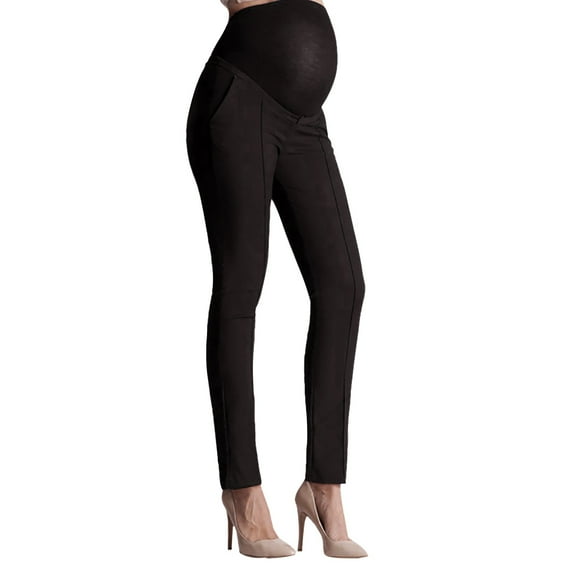 HANXIULIN Maternity Pants Comfortable Stretch Over Bump Women Pregnancy Casual Capris Trousers for Work Black M