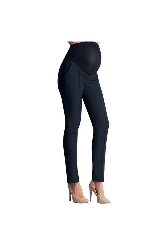Maternity Pants Comfortable Stretch Over Bump Women Pregnancy Casual Capris Trousers for Work Navy Blue XL