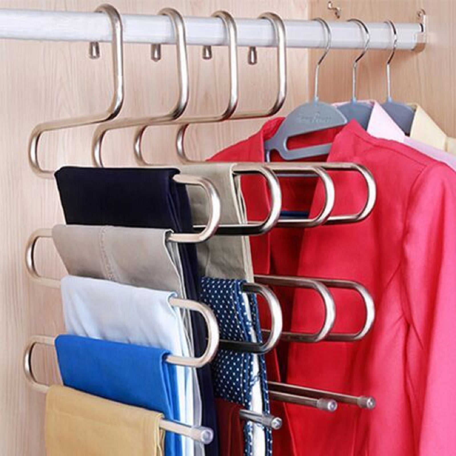 Trrcylp 2 Pack 9 Layer Collapsible Pants Hangers Space Saving Multi functional Rack for Trousers Jeans Black Walmart