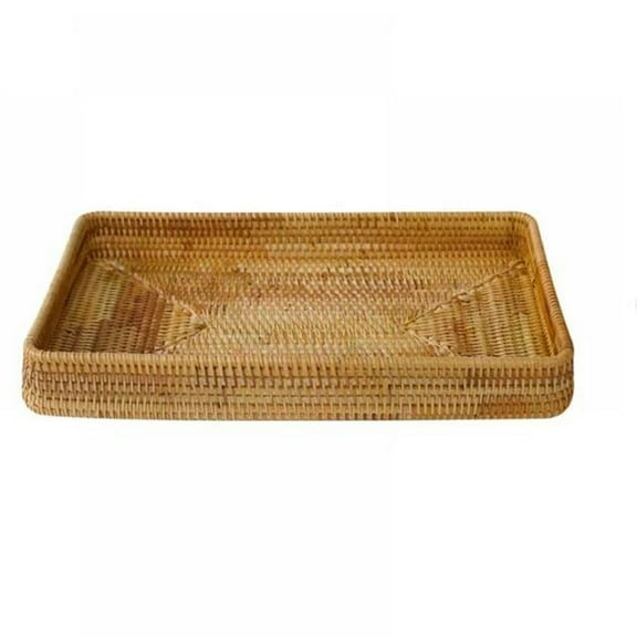 HANXIULIN Rattan Serving Tray Rectangular Woven Basket Tray Natural Wicker Decorative Serving Baskets for Organizing Tabletop Kitchen Counter Home Decor