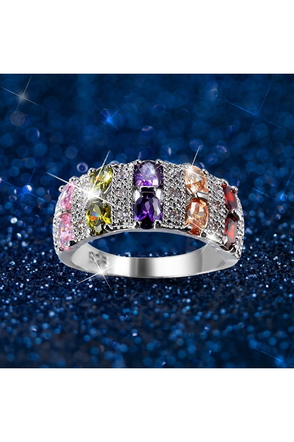 Silver Women Fashion Trend Single Full Rhinestone Zircon Ring Ladies Jewelry Rhinestone Rings For Women Size 6 10
