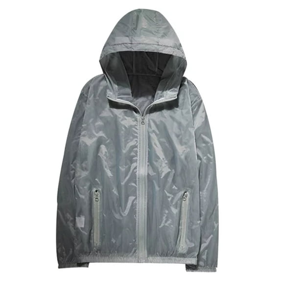 HANXIULIN Summer Breathable Pure Color Windbreaker Women Hooded Sun Conditioning Clothing Gray 2XL