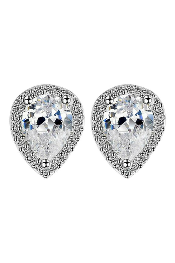 Water Drop Shaped Full Diamond Heart Shaped Earrings Fashion Hollow Carving Diamond Studs Earrings Gift