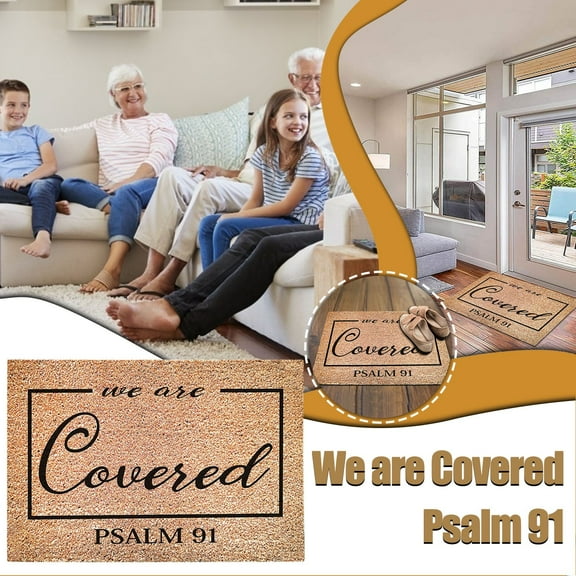 HANXIULIN We Are Covered Psalm 91 Religious Door Mat, Christian Entrance Carpet Front Door Mat Welcome Mat Door, 40*60cm