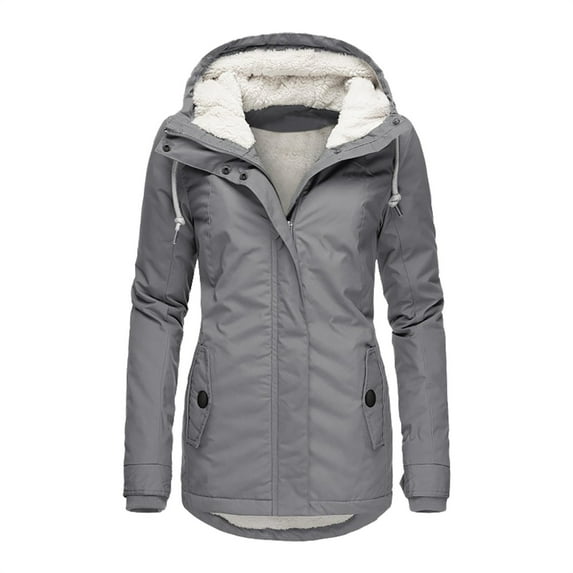 HANXIULIN Women Plus Size Winter Overcoat Women's Jacket Thick Outwear Plush Lined Hooded Coat Warm Trench Women's Coat Gray L