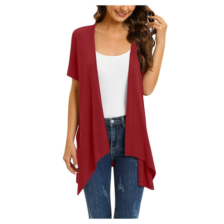 Ladies red top short sleeve cardigan