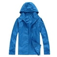 thumbnail image 1 of HANXIULIN Women Solid Rain Jacket Outdoor Plus Size Hooded Windproof Loose Coat Water Proof Raglan Storage Bag Blue 3XL, 1 of 4