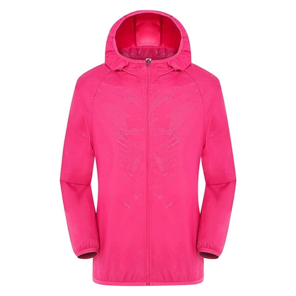 HANXIULIN Women Solid Rain Jacket Outdoor Plus Size Hooded Windproof Loose Coat Water Proof Raglan Storage Bag Hot Pink XL