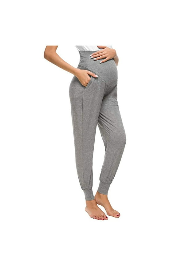 Women's Maternity Trousers Solid Color Casual Pants Stretchy Comfortable Lounge Pants, Sizes S-2XL