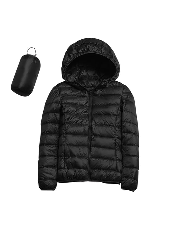 Women's Packable Down Jacket Lightweight Puffer Jacket Hooded Winter Coat Black S