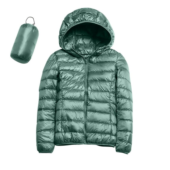 HANXIULIN Women's Packable Down Jacket Lightweight Puffer Jacket Hooded Winter Coat Mint Green L