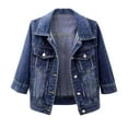 thumbnail image 1 of HANXIULIN Women's Plus Size 3/4 Sleeve Denim Jacket Light Wash Jacket Pocket Coat Blue 4XL, 1 of 4