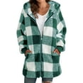 thumbnail image 1 of HANXIULIN Women's Plus Size Plaid Lined Hooded Jacket Button Up Oversized Fuzzy Coat Checkered Flannel Hoodie Jacket Green 4XL, 1 of 4