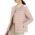 thumbnail image 1 of HANXIULIN Women's Plus Size Solid Color Round Neck Pocket Coat Packable Ultra Light Weight Short Down Jacket Pink XXL, 1 of 5