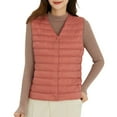 thumbnail image 1 of HANXIULIN Women's Plus Size Solid Color Short Down Vest Light Packable V Neck Sleeveless Vest Coat Red L, 1 of 4