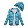 thumbnail image 1 of HANXIULIN Women's Winter Thin and Light Down Coat Casual Down Coat Slim Quilted Jacket With Detachable Hat Blue 2XL, 1 of 6