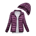 thumbnail image 1 of HANXIULIN Women's Winter Thin and Light Down Coat Casual Down Coat Slim Quilted Jacket With Detachable Hat Purple M, 1 of 6