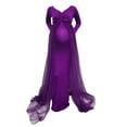 thumbnail image 1 of HANXIULIN Womens Maternity Long Sleeve V Neck Photography Pregnants Long Maxi Dress Solid Tulle Princess Dress Photo Props Dress Purple XXL, 1 of 5
