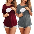 thumbnail image 1 of HANXIULIN Womens Maternity Short Sleeve Crew Neck Solid Color Asymmetrical Flap Nursed Tops Blouse T Shirt for Breastfeeding 2 Pack Red+Gray M, 1 of 9