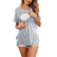 thumbnail image 1 of HANXIULIN Womens Maternity Short Sleeve Crew Neck Solid Color Asymmetrical Nursed Tops Blouse T Shirt for Breastfeeding Light Gray M, 1 of 8