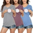 thumbnail image 1 of HANXIULIN Womens Maternity Short Sleeve Side Button Crew Neck Solid Color Nursing Tops Blouse T Shirt for Breastfeeding 3 Pack Blue+Gray+Red XL, 1 of 8