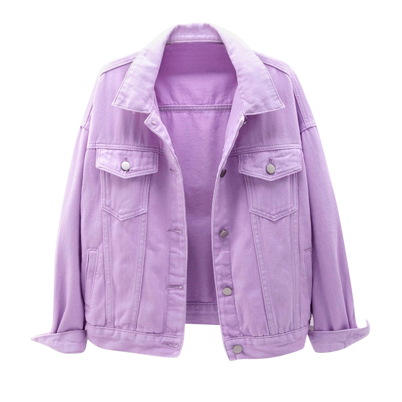 ジャケット・アウター Denim Trucker Jacket Overdyed Purple L HANXIULIN Womens Solid Color Denim Jacket Relaxed Fit Casual Jean
