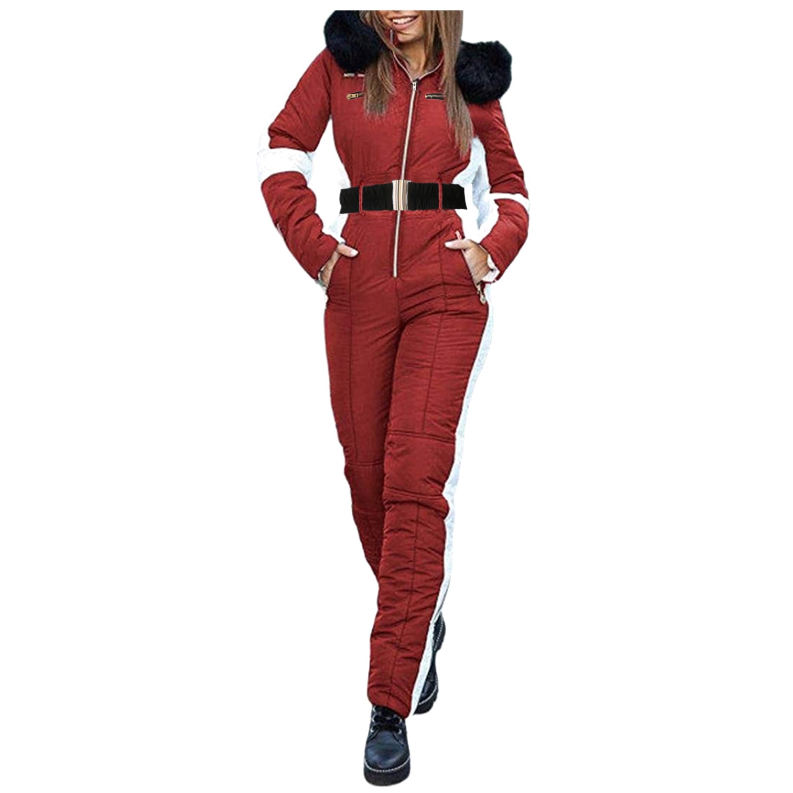 HANXIULIN Womens Winter Onesies Ski Jumpsuits Outdoor Sports Waterproof Snowsuit Removable Collar Coat Jumpsuit Red S Walmart