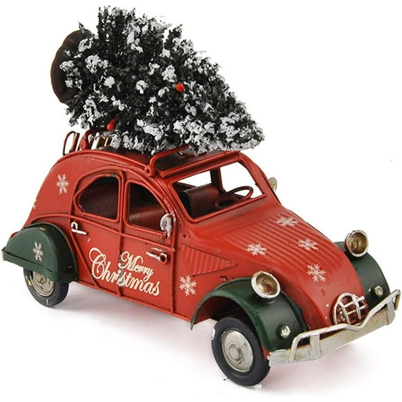 HAO Christmas Vintage Red Truck with Mini Christmas Trees Ornaments, Handcrafted Old Red Metal Pickup Truck Car Model for Christmas Decorations Table Top Decor (18inch)