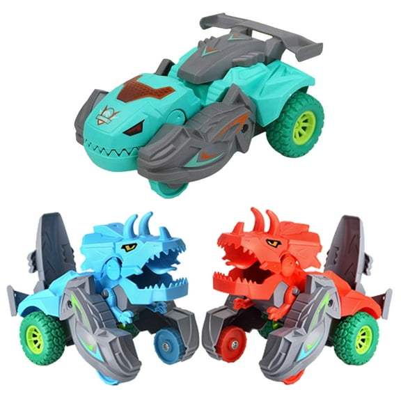 HAOAN 3Pcs Dinosaur Inertia Car Toys for Kids 3-5 Year Boys and GirlsT- Rex Transforming Dinosaur Cars,Push and Go Friction Powered Stunt Toddler Car Games for Kids Ages 3+ Gifts