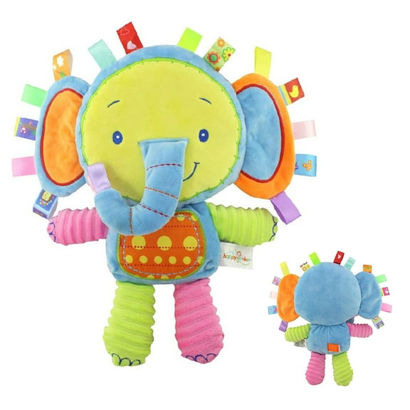 HAOAN Baby Tags Toy, Sensory Blanket Stuffed Toy, Plush Security Tag Toy with Ribbons & Rattle, 13 x 11.8"