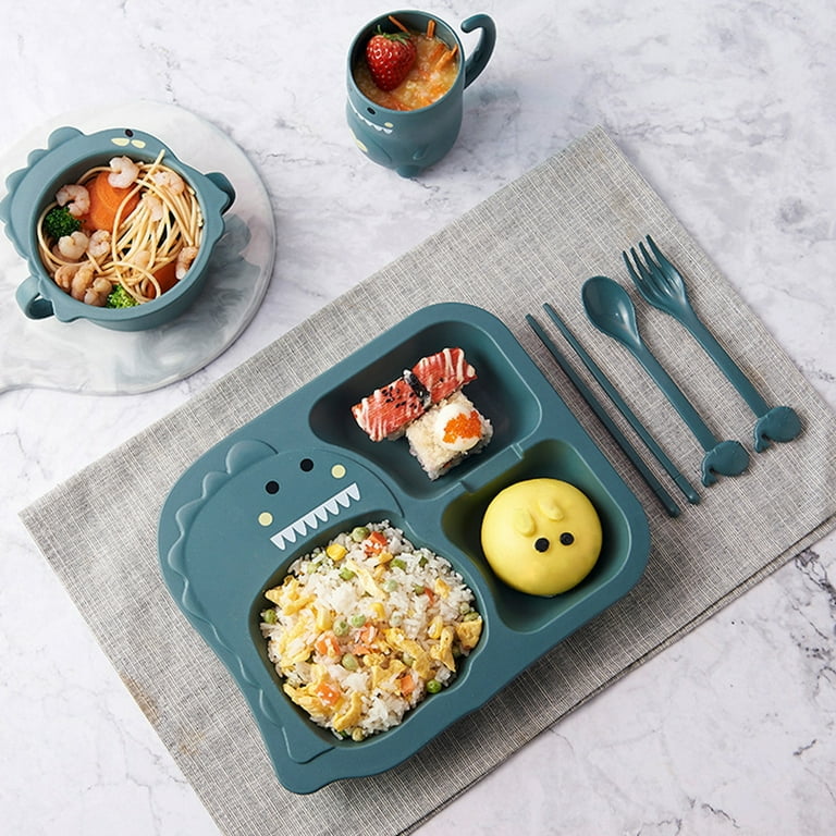 HAOAN Dinosaur Dishwasher Safe Dinnerware Set for Children, Wheat