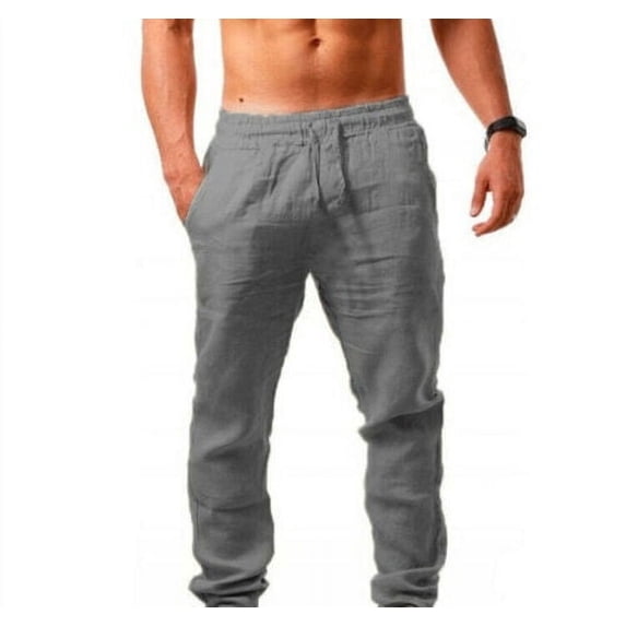 HAOAN Mens Linen Trousers Cotton Harem Casual Pants Loose Baggy Drawstring Yoga Long
