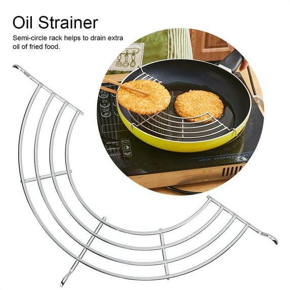 HAOAN Stainless Steel Drain Rack Kitchen Steamed Vegetable Frying Drip Oil Shelf Oil Control Water-Proof Steaming Rack Tempura Rack Semi-circular Kitchen Wok Fry Drainer Rack