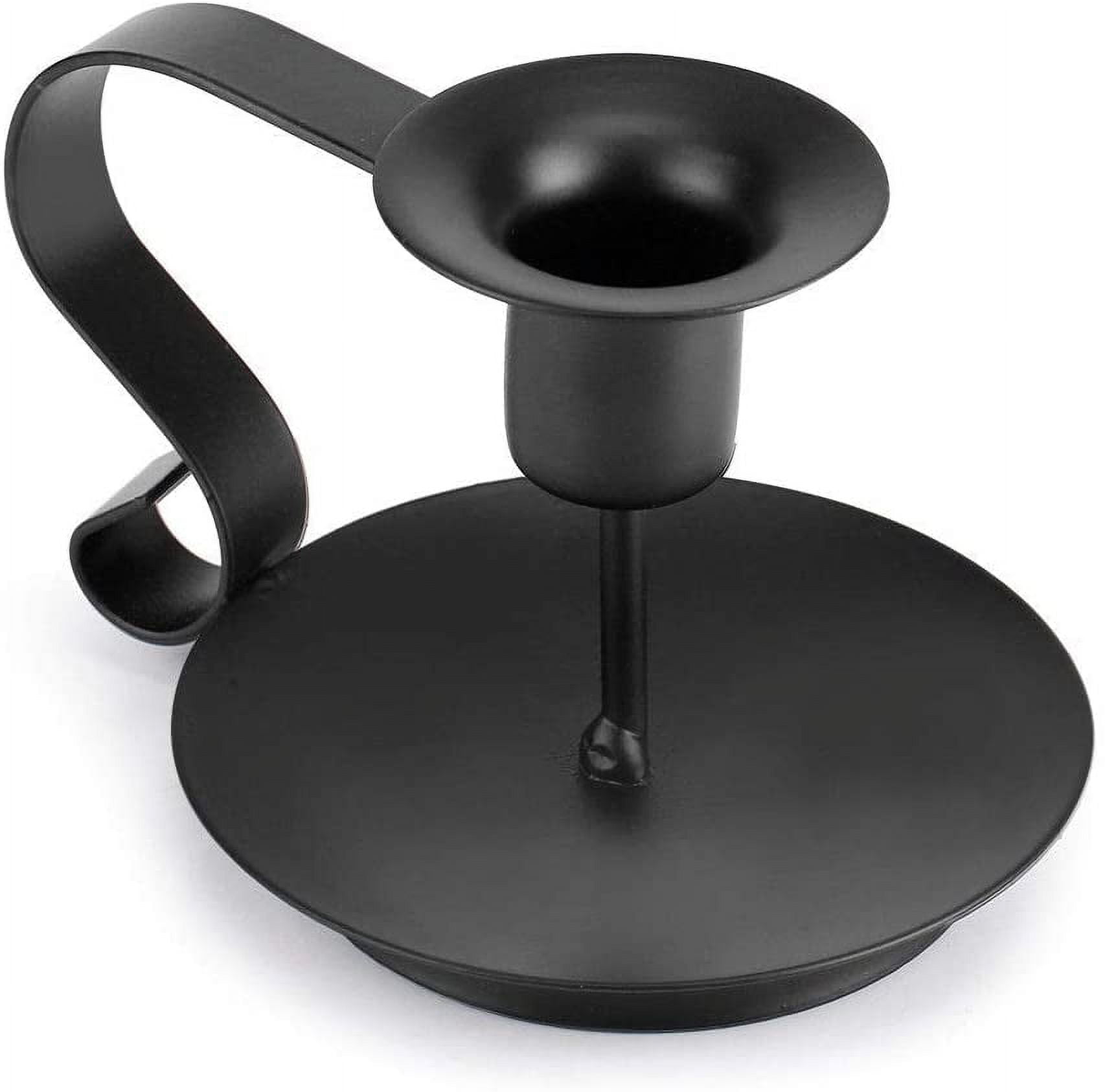 MrMrKura Retro Heart-Shaped Taper Candle Holders - Set Of 2, Matte Black Iron With Handle, For Table Decor