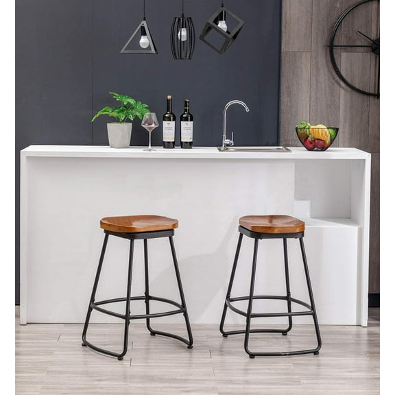 HAOBO Home 26" Swivel Metal Bar Stools Industrial Barstools Counter Height Stools Modern Bar Chairs with Wooden Seats Set of 2