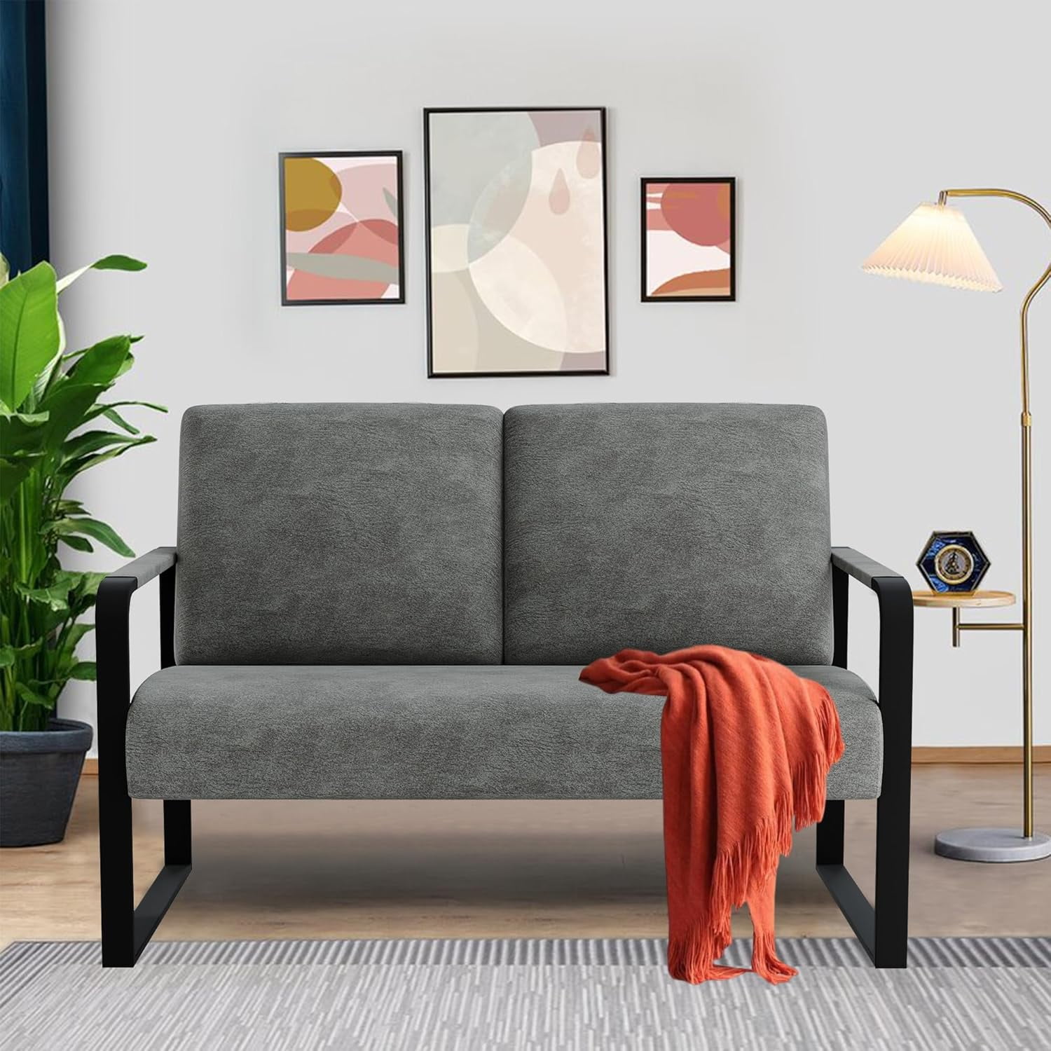 63-Inch Loveseat Sofa, Mid-Century 2 Seater Sofa Velvet