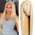 thumbnail image 1 of HAOFAN 613 Lace Front Wig Human Hair Pre Plucked 13x4 HD Transparent Brazilian Lace Front Wig with Baby Hair Blonde Human Hair Wigs for Black Women Bleached Knots 26 inch, 1 of 7