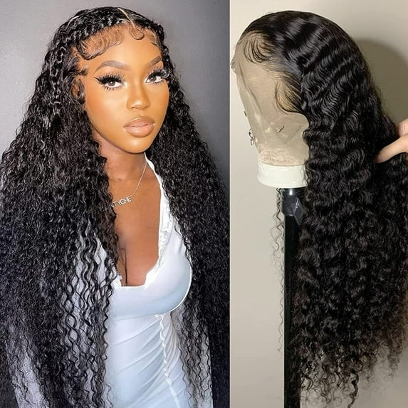 HAOFAN Deep Wave Lace Front Wigs Human Hair 13x4 HD Lace Frontal Curly Wigs for Black Women Pre Plucked with Baby Hair 20inch Curly Lace Front Wig Human Hair 150% Density