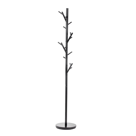 HAOG Freestanding Coat Tree, 18-Hooks, Black Powder-Coated Tubular Steel, 11.8 x 67.7 in