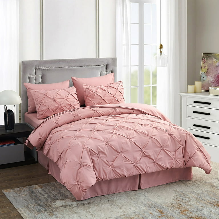 HAOK Pinch Pleated Comforter Set Twin Size Pink