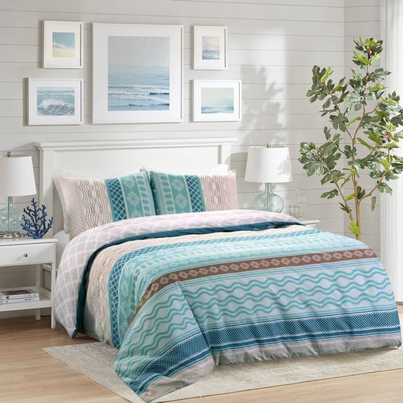 HAOK Duvet Cover Set Queen Size, 3 Pieces Soft Washed Microfiber Duvet Cover with Zipper Closure & Corner Ties, Green & Brown & White