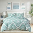 thumbnail image 1 of HAOK Duvet Cover Set Queen Size, 3 Pieces Soft Washed Microfiber Duvet Cover with Zipper Closure & Corner Ties, Green & White Diamond, 1 of 7