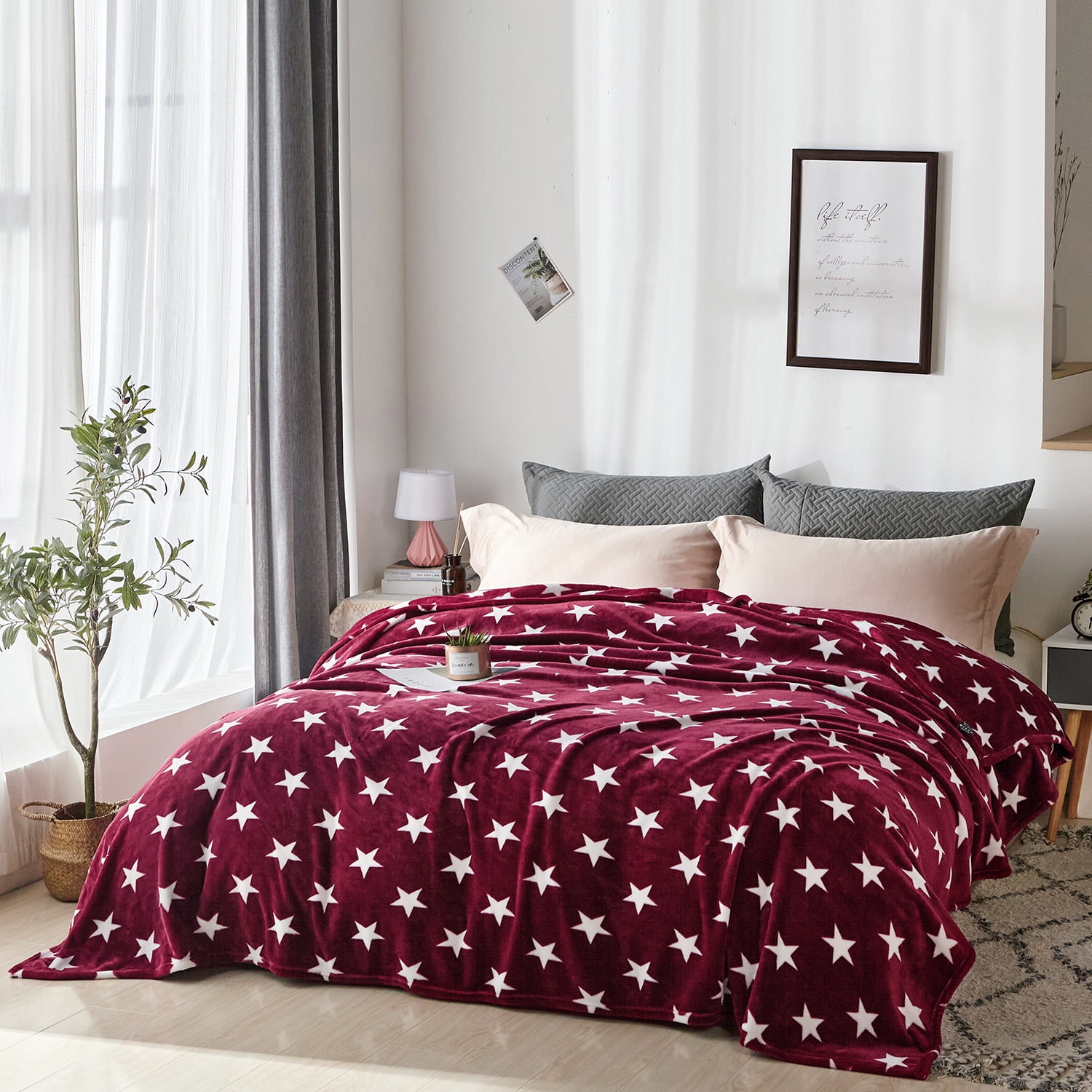 HAOK Plush Fleece Flannel Bed Blanket,Solid Print Cozy Soft Blanket King
