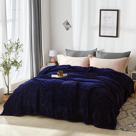HAOK Plush Fleece Flannel Bed Blanket,Solid Print Cozy Soft Blanket Queen